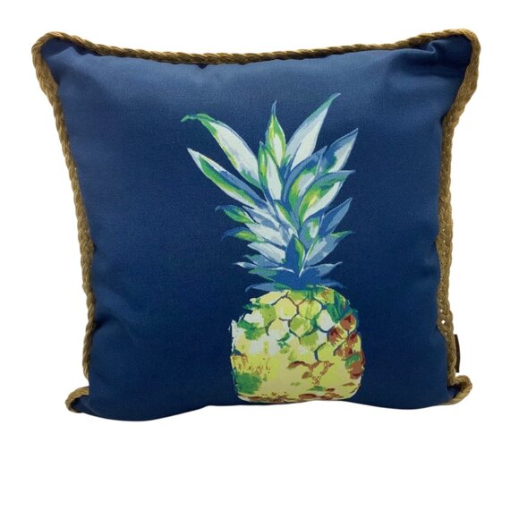allen + roth Tropical Blue Square Pineapple Throw Pillow 15"x15" Outdoor Decor - Picture 2 of 5